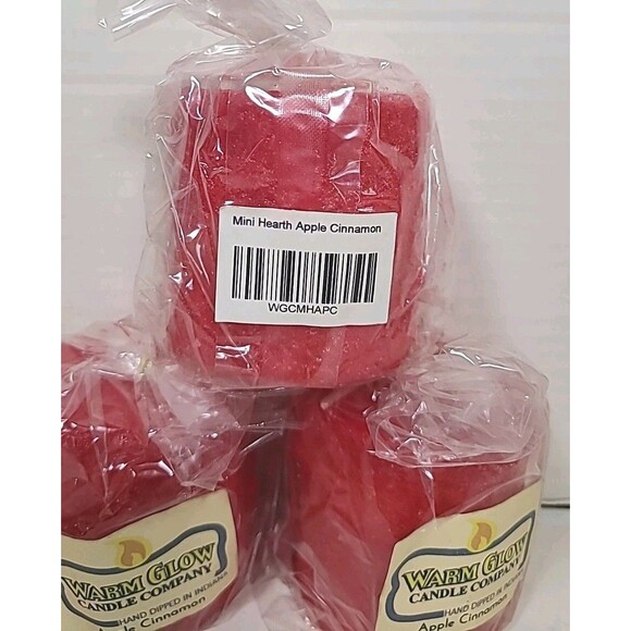 Set Of 3 Warm Glow Mini Hearth Candle APPLE CINNAMON Hand Dipped Indiana NEW - Picture 2 of 2